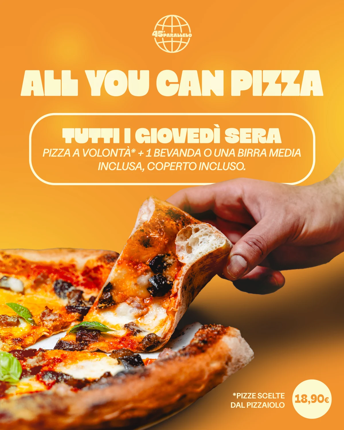 Locandina All You Can Pizza: giovedì sera a 18,90 euro a persona